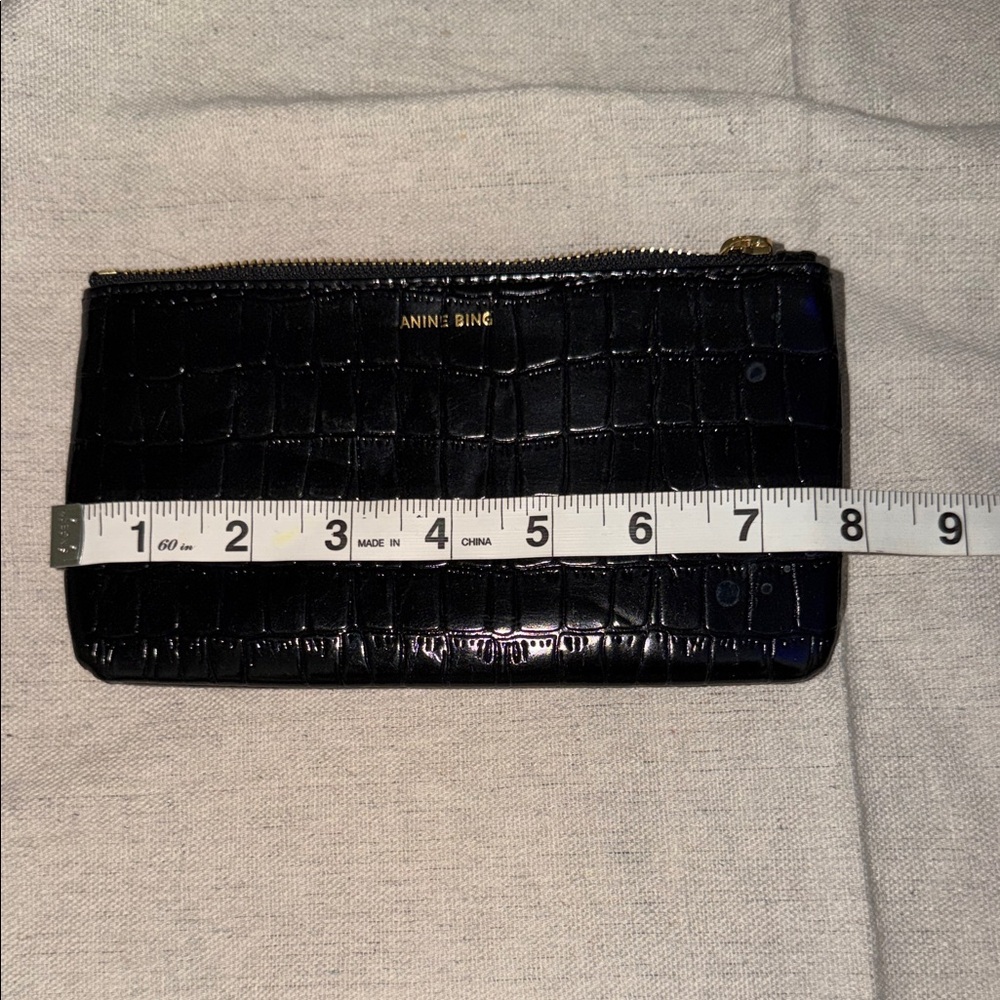 Anine Bing Black Croc-Embossed Zip Card Wallet - Picture 8 of 9